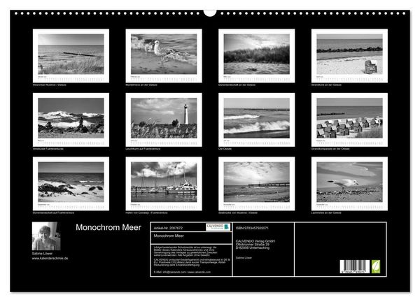 Produktbild: Monochrom Meer (Wandkalender 2026 DIN A2 quer), CALVENDO Monatskalender