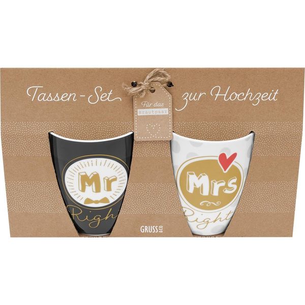 Produktbild: GRUSS & CO Tassen-Set Motiv Mr Right - Mrs Right"