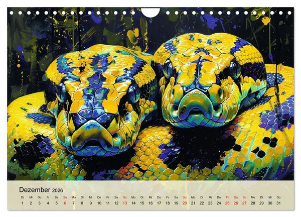 Produktbild: Schlangen. Faszination Reptilien. Kunstvolle Paintings (Wandkalender 2026 DIN A4 quer), CALVENDO Monatskalender