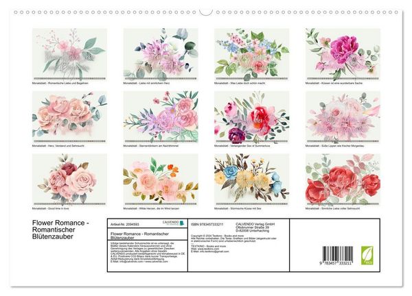 Produktbild: Flower Romance - Romantischer Bl&uuml;tenzauber (hochwertiger Premium Wandkalender 2026 DIN A2 quer), Kunstdruck in Hochglanz