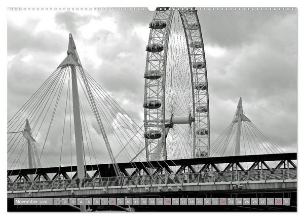 Produktbild: London in Schwarz-Wei&szlig; (hochwertiger Premium Wandkalender 2026 DIN A2 quer), Kunstdruck in Hochglanz
