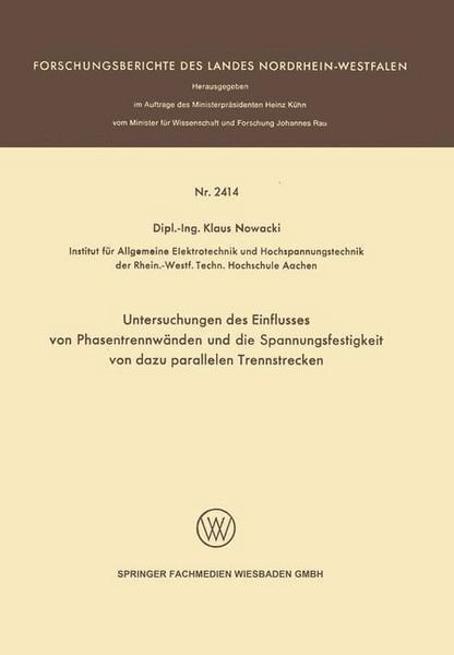 Produktbild: Untersuchungen des Einflusses von Phasentrennw&auml;nden und die Spannungsfestigkeit von dazu parallelen Trennstrecken