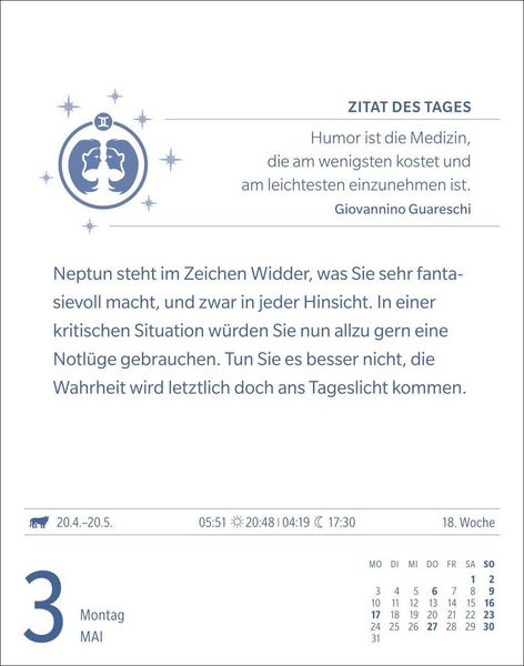 Produktbild: Zwillinge Sternzeichenkalender 2027 - Tagesabrei&szlig;kalender - Ihr Horoskop f&uuml;r jeden Tag