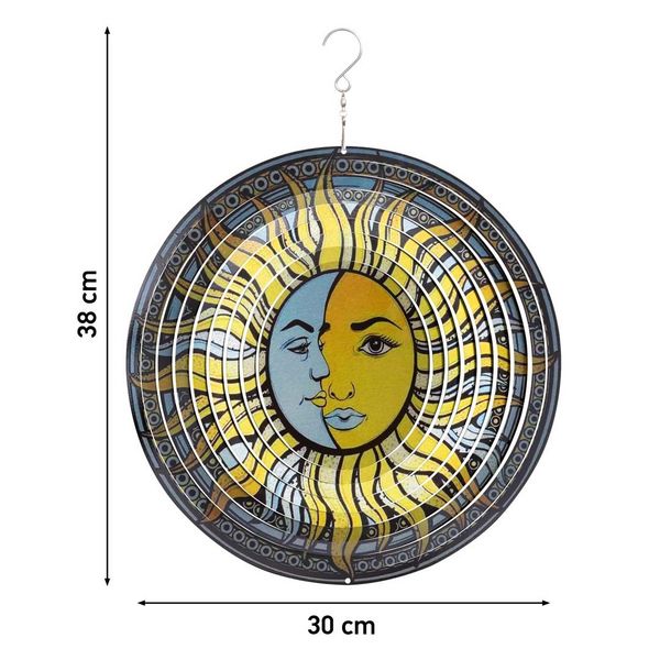Produktbild: Kinetic Art: Metal Hanging Wind Spinner: 3D Sun & Moon