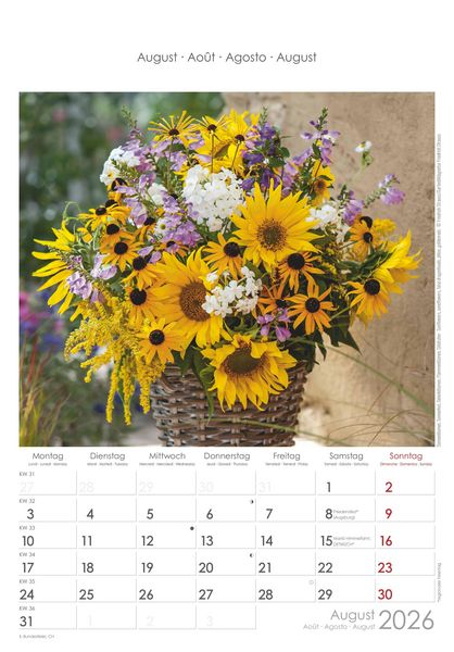 Blumen 2026 - Bildkalender 23,7x34 cm - Kalender mit Platz für Notizen - mit vielen Zusatzinformationen - Wandkalender - Blumenkalender