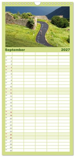 Produktbild: Familienplaner 2027 - Pyren&auml;enp&auml;sse mit dem Rennrad 2027 mit 5 Spalten (Wandkalender, 21 x 45 cm) CALVENDO