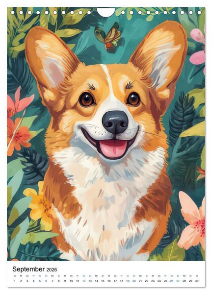 Produktbild: Corgis im Blumenrausch (Wandkalender 2026 DIN A4 hoch), CALVENDO Monatskalender