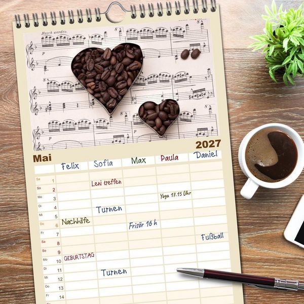 Produktbild: Familienplaner 2027 - Kaffee & Schokolade mit 5 Spalten (Wandkalender, 21 x 45 cm) CALVENDO