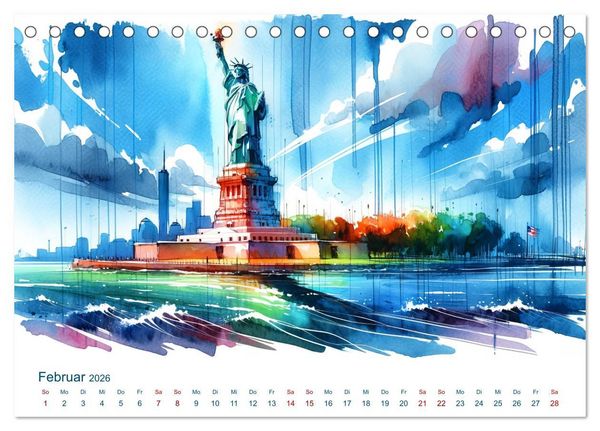 Produktbild: Sehensw&uuml;rdigkeiten in Aquarell (Tischkalender 2026 DIN A5 quer), CALVENDO Monatskalender