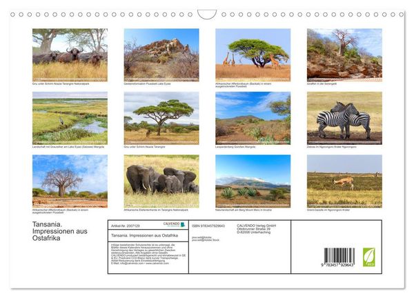 Produktbild: Tansania. Impressionen aus Ostafrika (Wandkalender 2026 DIN A3 quer), CALVENDO Monatskalender