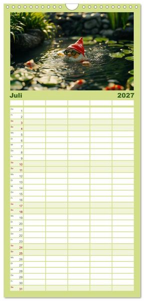 Produktbild: Familienplaner 2027 - Sportliche Gartenzwerge mit 5 Spalten (Wandkalender, 21 x 45 cm) CALVENDO