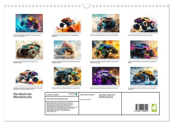 Produktbild: Die Macht der Monstertrucks (Wandkalender 2026 DIN A3 quer), CALVENDO Monatskalender