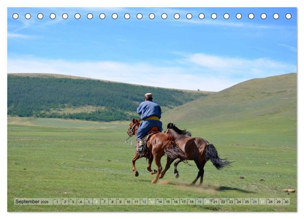 Produktbild: Pferde und Reiter der Mongolei (Tischkalender 2026 DIN A5 quer), CALVENDO Monatskalender