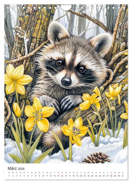 Produktbild: Tierkinder - Niedliche illustrierte Wildtiere in Wald und Flur (Wandkalender 2026 DIN A4 hoch), CALVENDO Monatskalender