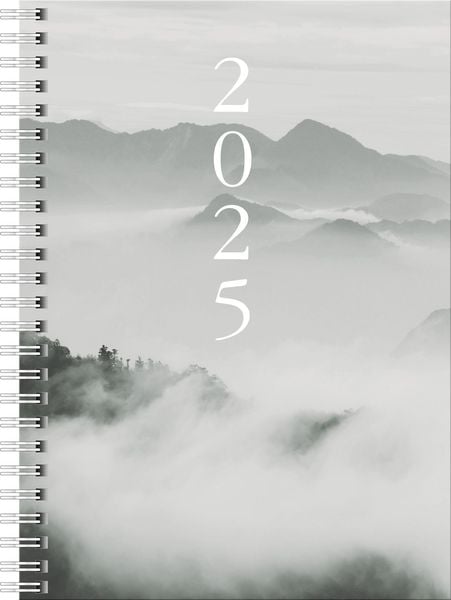 Rido/idé 7021807015 Buchkalender Modell Timing 1 (2025) 'Cloudy Mountains'| 2 Seiten = 1 Woche| A5| 160 Seiten| Grafik-E