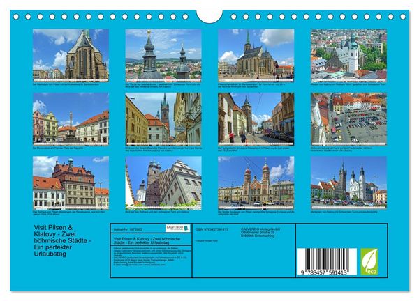 Produktbild: Visit Pilsen & Klatovy - Zwei b&ouml;hmische St&auml;dte - Ein perfekter Urlaubstag (Wandkalender 2026 DIN A4 quer), CALVENDO Monatskalender