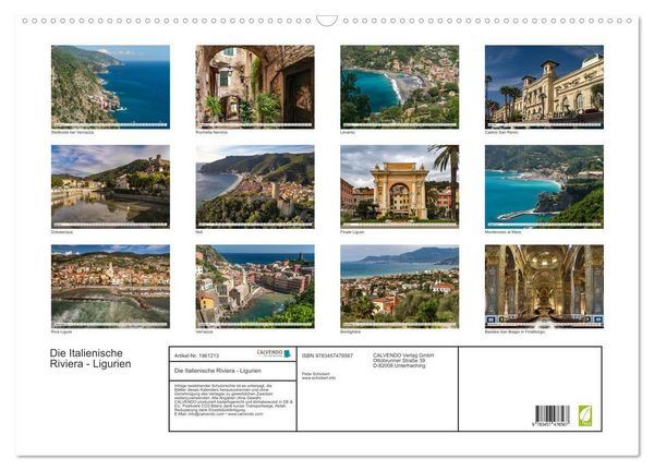 Produktbild: Die Italienische Riviera - Ligurien (Wandkalender 2026 DIN A2 quer), CALVENDO Monatskalender