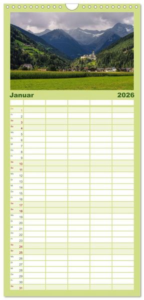 Produktbild: Familienplaner 2026 - Pustertal - Das gr&uuml;ne Tal S&uuml;dtirols mit 5 Spalten (Wandkalender, 21 x 45 cm) CALVENDO