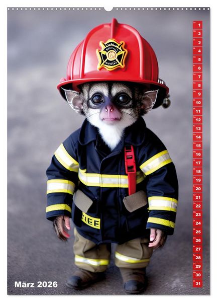 Produktbild: Feuerwehr - Tierischer Feuerwehrkalender (hochwertiger Premium Wandkalender 2026 DIN A2 hoch), Kunstdruck in Hochglanz