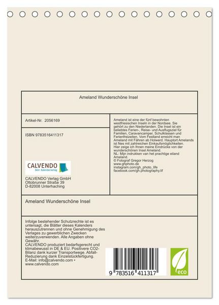 Produktbild: Ameland Wundersch&ouml;ne Insel (Tischkalender 2026 DIN A5 hoch), CALVENDO Monatskalender