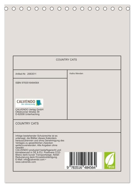 Produktbild: COUNTRY CATS (Tischkalender 2026 DIN A5 hoch), CALVENDO Monatskalender