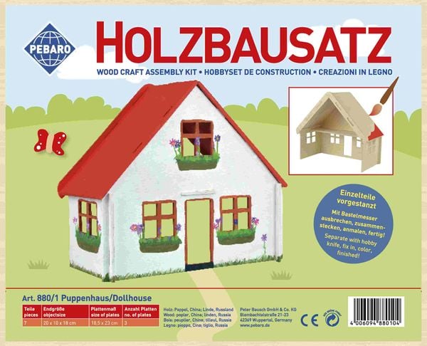 Produktbild: PEBARO 880/1 - Holzbausatz Puppenhaus klein ohne M&ouml;bel, 7 Teile, Holzkonstruktion zum Zusammenstecken