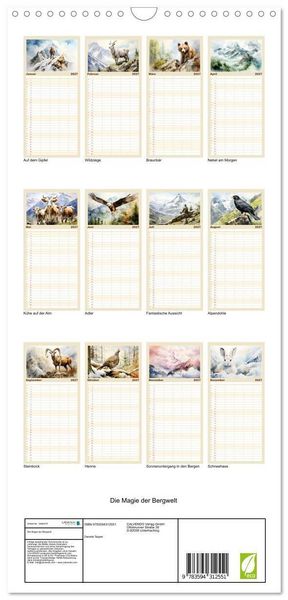 Produktbild: Familienplaner 2027 - Die Magie der Bergwelt mit 5 Spalten (Wandkalender, 21 x 45 cm) CALVENDO