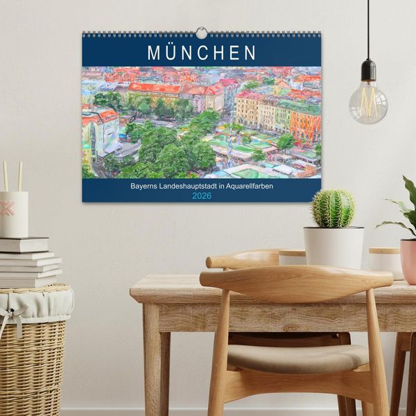Produktbild: M&uuml;nchen - Bayerns Landeshauptstadt in Aquarellfarben (Wandkalender 2026 DIN A3 quer), CALVENDO Monatskalender