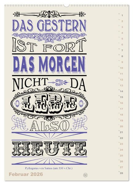 Produktbild: Die sch&ouml;nsten Lebensweisheiten Typo - Kalender (hochwertiger Premium Wandkalender 2026 DIN A2 hoch), Kunstdruck in Hochglanz