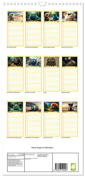 Produktbild: Familienplaner 2026 - Keine Angst vor Monstern mit 5 Spalten (Wandkalender, 21 x 45 cm) CALVENDO