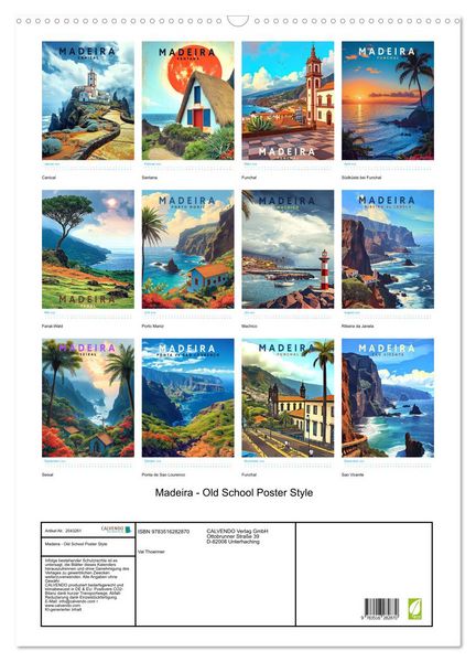 Produktbild: Madeira - Old School Poster Style (Wandkalender 2026 DIN A2 hoch), CALVENDO Monatskalender