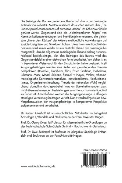 Produktbild: Die Transintentionalit&auml;t des Sozialen