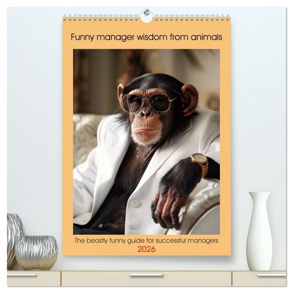 Produktbild: Funny manager wisdom from animals (High Quality Premium Wall Calendar 2026 DIN A2 portrait),CALVENDO 12 Month Wall Calendar