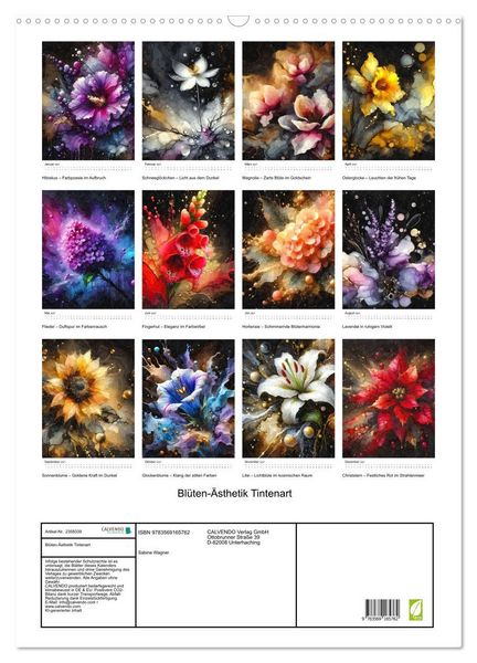Produktbild: Bl&uuml;ten-&Auml;sthetik Tintenart (Wandkalender 2027 DIN A2 hoch), CALVENDO Monatskalender