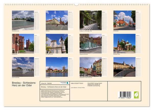 Produktbild: Breslau - Schlesiens Herz an der Oder (hochwertiger Premium Wandkalender 2026 DIN A2 quer), Kunstdruck in Hochglanz