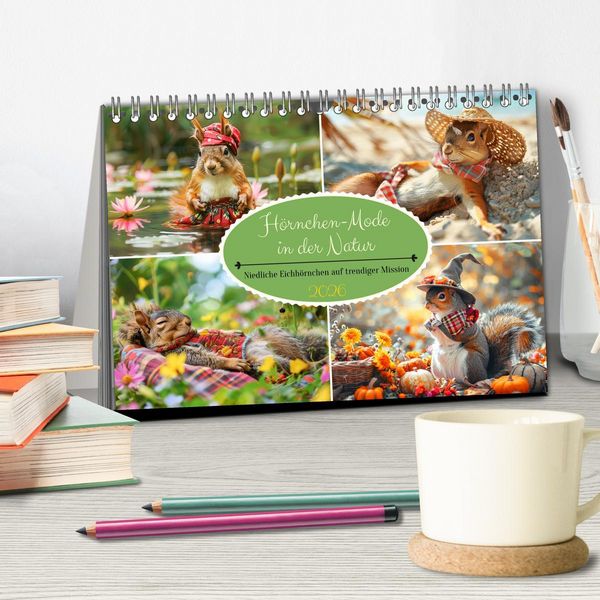 Produktbild: H&ouml;rnchen-Mode in der Natur. Niedliche Eichh&ouml;rnchen auf trendiger Mission (Tischkalender 2026 DIN A5 quer), CALVENDO Monatskalender