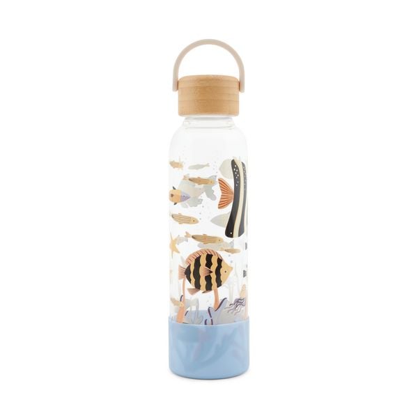 Trinkflasche aus Glas mit Silikoncover, 'Blue Ocean'