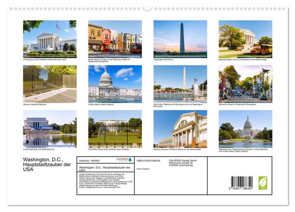Produktbild: Washington, D.C., Hauptstadtzauber der USA (hochwertiger Premium Wandkalender 2026 DIN A2 quer), Kunstdruck in Hochglanz