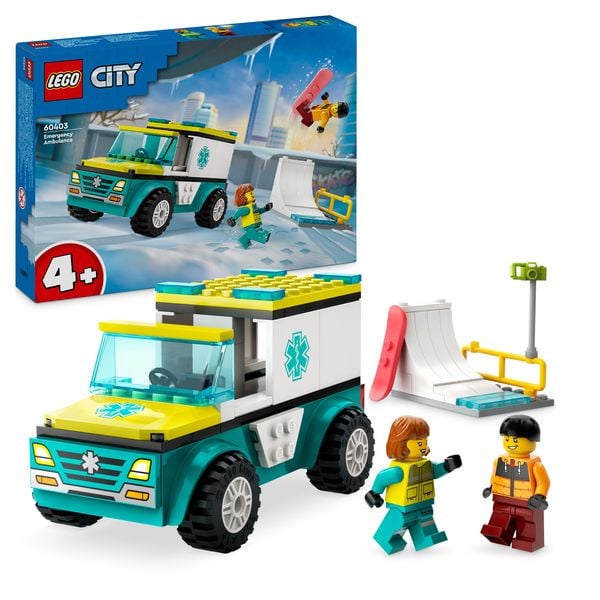 LEGO City 60403 Rettungswagen und Snowboarder, Set mit Spielzeug-Auto