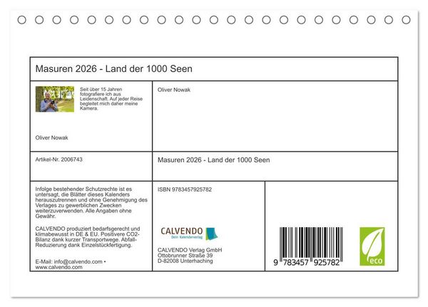 Produktbild: Masuren 2026 - Land der 1000 Seen (Tischkalender 2026 DIN A5 quer), CALVENDO Monatskalender