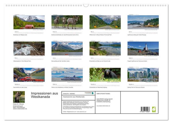 Produktbild: Impressionen aus Westkanada (Wandkalender 2026 DIN A2 quer), CALVENDO Monatskalender