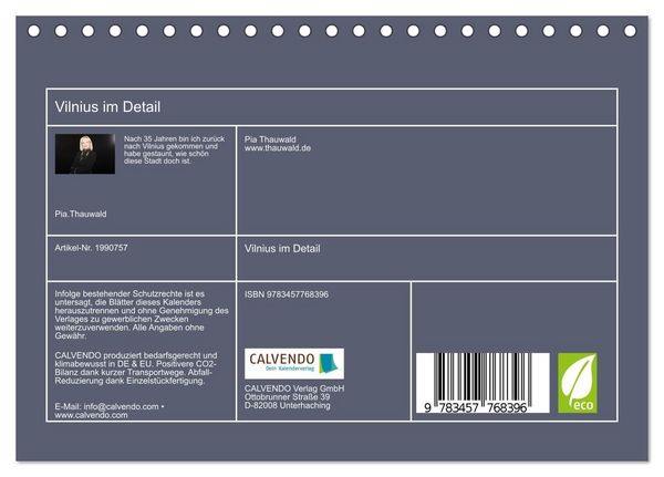 Produktbild: Vilnius im Detail (Tischkalender 2026 DIN A5 quer), CALVENDO Monatskalender