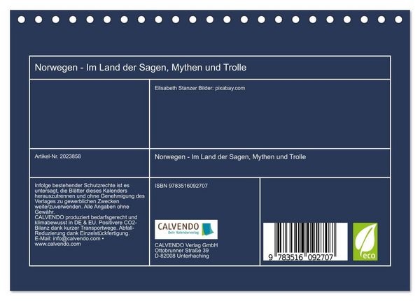Produktbild: Norwegen - Im Land der Sagen, Mythen und Trolle (Tischkalender 2026 DIN A5 quer), CALVENDO Monatskalender