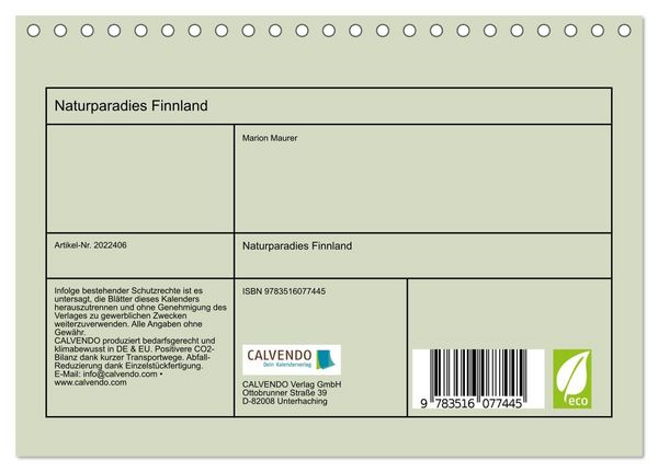 Produktbild: Naturparadies Finnland (Tischkalender 2026 DIN A5 quer), CALVENDO Monatskalender