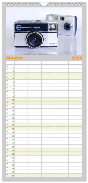 Produktbild: Familienplaner 2026 - Alte Fotoapparate - Kameras von Kodak der Jahre 1905 bis 1977 mit 5 Spalten (Wandkalender, 21 x 45 cm) CALVENDO