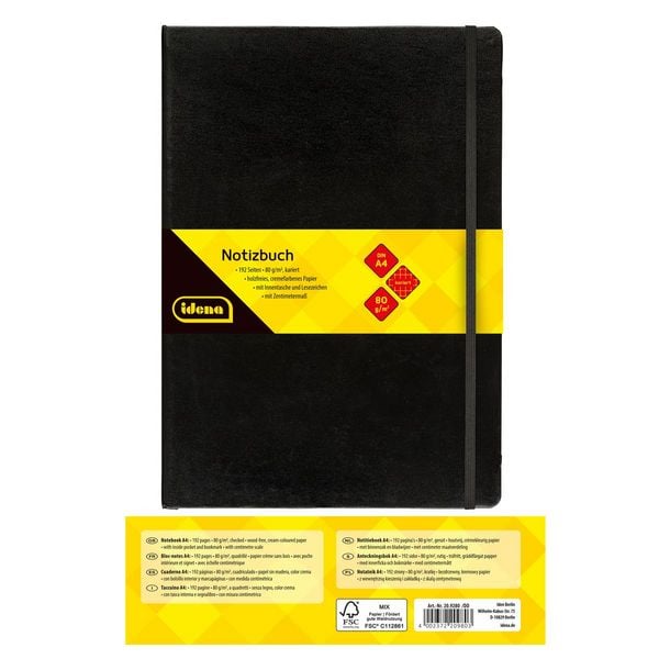 Produktbild: Idena Notizbuch 80g/m&sup2; kariert schwarz DIN A4 192 Seiten