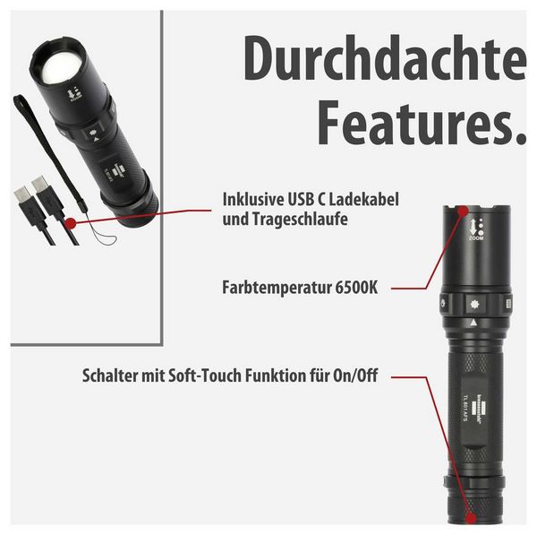 Produktbild: Brennenstuhl LuxPremium LED Taschenlampe &uuml;ber USB 800lm 42h 0.26kg