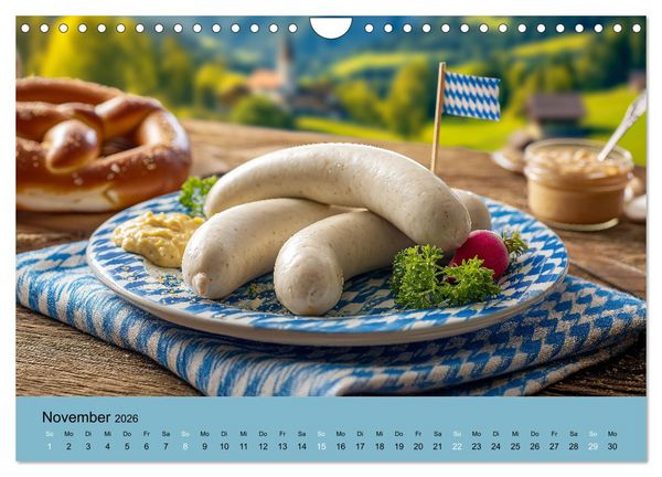 Produktbild: Bayrische Wei&szlig;wurst - Traditioneller K&uuml;chenkalender f&uuml;r Genie&szlig;er (Wandkalender 2026 DIN A4 quer), CALVENDO Monatskalender