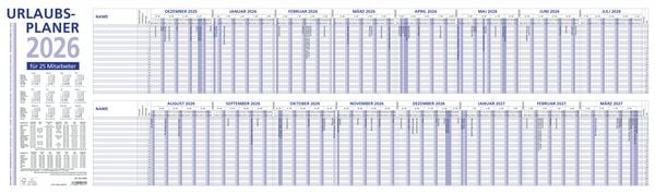 Urlaubsplaner 2026 100x29,7 - 16 Monate- Wandplaner - Kalender bei