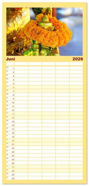 Produktbild: Familienplaner 2026 - Asien - Farbenfrohe Blumenketten mit 5 Spalten (Wandkalender, 21 x 45 cm) CALVENDO